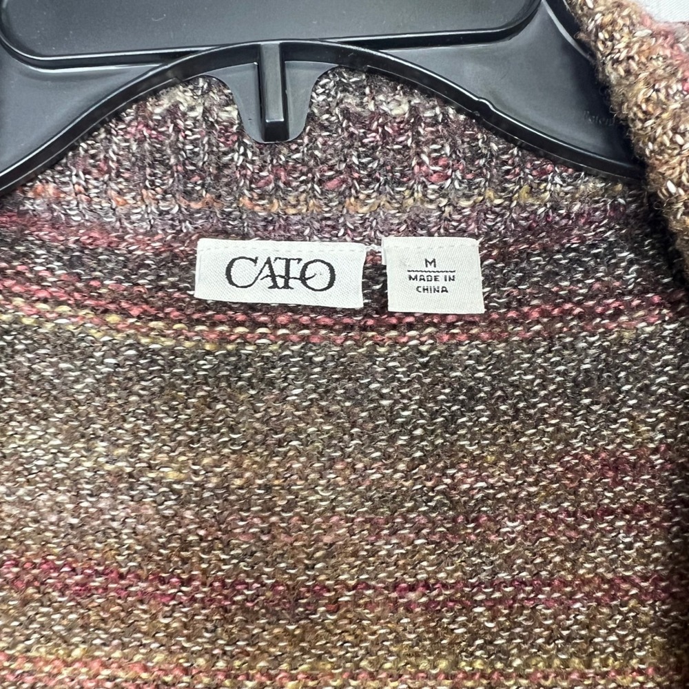 Cato Open Front Fringe Cardigan M Boho Striped Lightweight Knit Festival Earthy - Picture 9 of 12